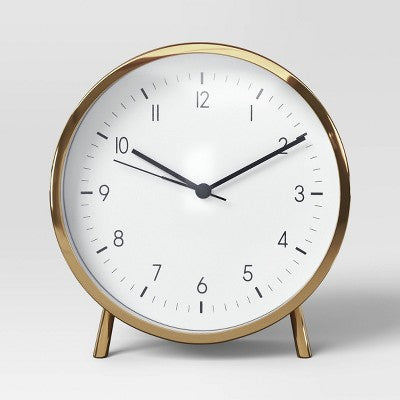 6" Mantle Clock with Alarm Brass - Threshold: Modern White Face, Table & Desk Timepiece