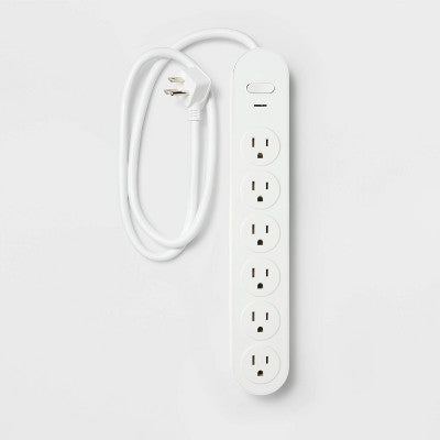 6 Outlet Surge Protector 3' Cord White - heyday