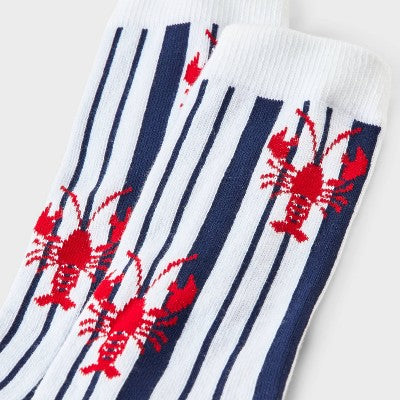 Women's Lobster Stripes Crew Socks - White/Red/Blue 4-10