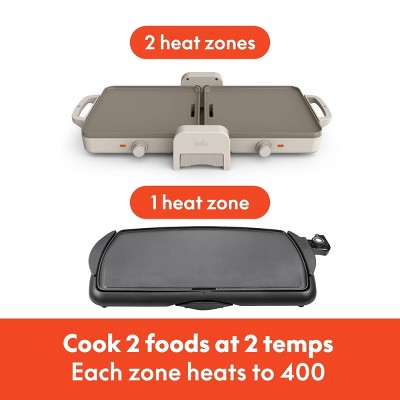 bella Fold and Store Dual Temp Griddle Oatmilk: 1200W Electric Hot Plate, Aluminum Cooking Surface, 2-Year Warranty