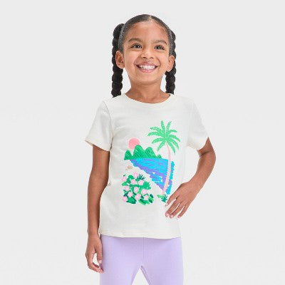 Toddler Girls' Tree  T-Shirt  Beige 4 Crew Neck, Short Sleeve