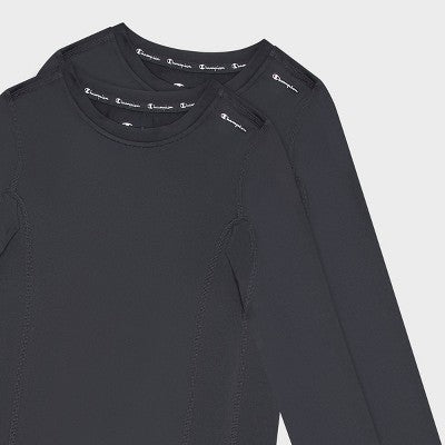 Champion Youth 2pk Compression Long Sleeve Shirt - Black/Black - L