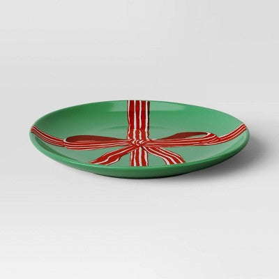 7" Stoneware Bow Salad Plate - Threshold: Round Green Holiday Tableware, Microwave & Dishwasher Safe