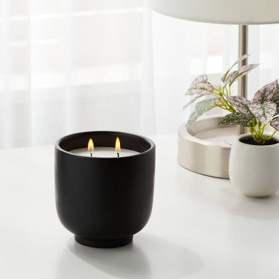 2-Wick Ceramic Jar Candle Vanilla Teakwood 13.5oz - Room Essentials