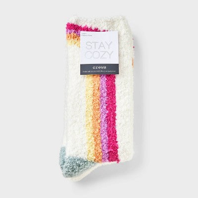 Women's Rainbow 2pk Cozy Crew Socks - Ivory/Rainbow 4-10