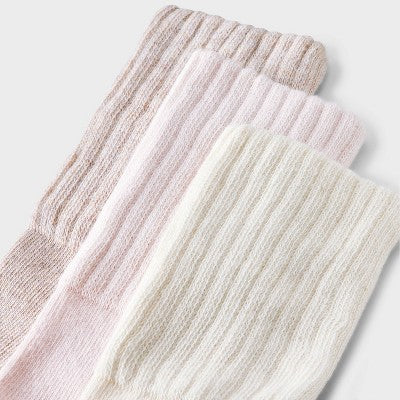 Women's Short Slouch 3pk Ankle Socks - Universal Thread Pink/Ivory/Oatmeal Heather 4-10: Cotton Blend, Tagless, Seamless Toe