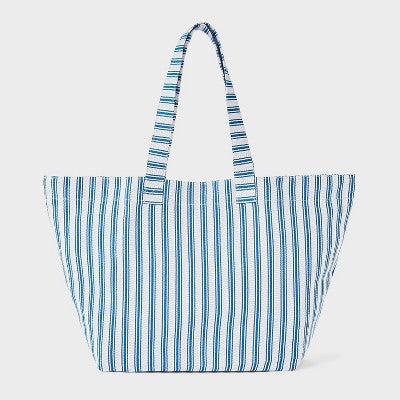 Striped Oversized Cotton Tote Bag - Universal Thread Blue