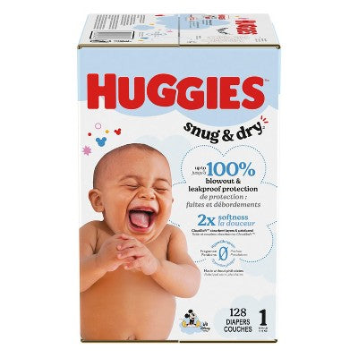 Huggies Snug & Dry Disposable Diapers - Super Pack - Size 1 - 128ct