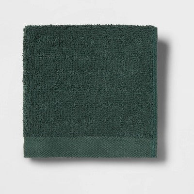 8pk Antimicrobial Washcloth Set Dark Green - Room Essentials: Cotton Terry, Midweight, Machine Washable, Oeko-Tex Certified