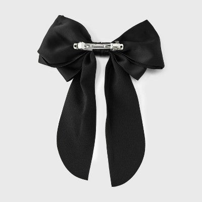 Satin Bow Hair Barrette - A New Day Black: Solid Polyester Clip