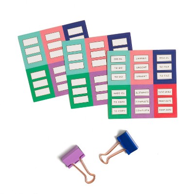 U Brands 15ct DIY Binder Clips with Labels - Soft Brights