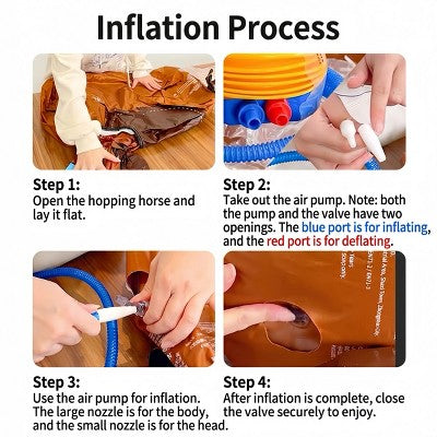 BATHWA Inflatable Bouncy Toy for Kids Ages 5+ 220lbs Capacity Ride-On Toys w/Pump Puncture-Resistant Saddle Design In/Outdoor Jumping Horse 1 PCS