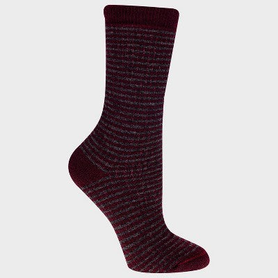 Alaska Knits Women's Striped Thermal Wool Blend Midweight Boot Socks - Burgundy/Charcoal 4-10