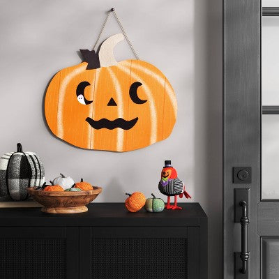 Wood Pumpkin Sign Halloween Decorative Object - Hyde & EEK! Boutique