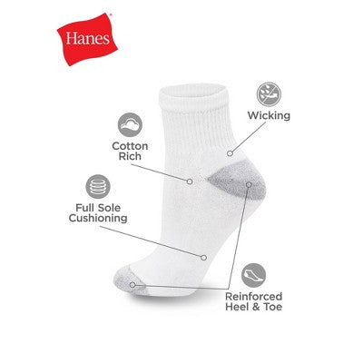 Hanes Women's Cushioned 10pk Ankle Socks - White 5-9: Midweight Knit, Banded Cuff, Stretch Fabric