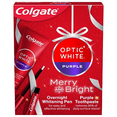 Colgate Optic White Overnight Teeth Whitening Pen and Purple Toothpaste Holiday Gift Set