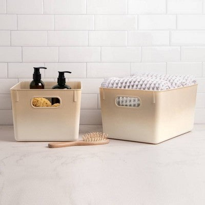 Isaac Jacobs 2pk 7"x8.11" Decorative Storage Ombre Bin Tan