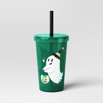 12 fl oz Halloween Ghost Tumbler with Straw Green - Hyde & EEK! Boutique