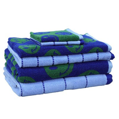 6pc Bath Towel Set Blue Striped Smiles - Kapoor Home