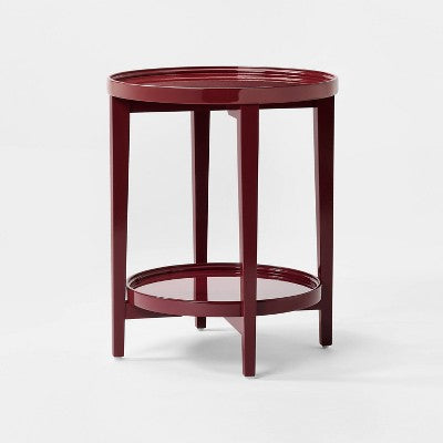 Round Accent Table Wood Lacquer Finish Dark Red - Threshold designed with Studio McGee Fully Assembled (LOCAL PICKUP ONLY)