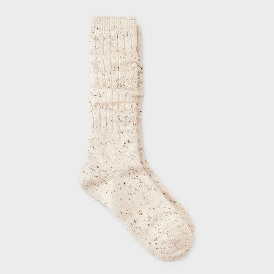 Women's Cotton Blend Ribbed Fleck Slouch Crew Boot Socks - Auden Ivory 4-10