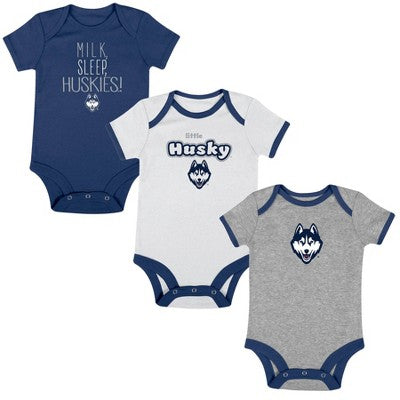 NCAA UConn Huskies Infant Toddler Boys' 3pk Bodysuit - 6-9M