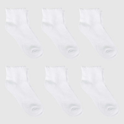 Girls' Casual Ankle Socks 6pk - Cat & Jack White M