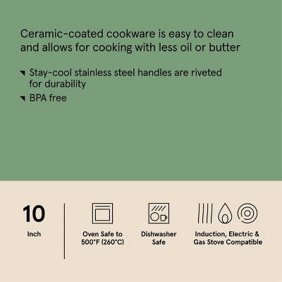 10" Nonstick Ceramic Coated Aluminum Frying Pan with Champagne Handle Cream - Figmint