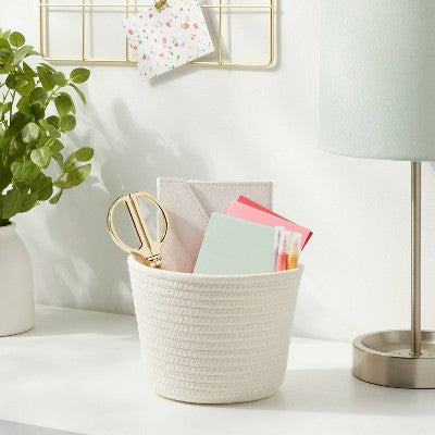 Decorative Coiled Rope Basket White - Brightroom: Circular Polyester, 6" Height, 8" Width, Spot Clean, Gift Basket