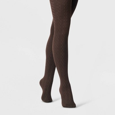 Women's Cable Sweater Tights - A New Day Brown M/L