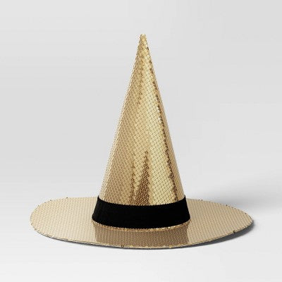 Sequins Witch Hat Halloween Tabletop Fabric Decor with Champagne Gold: 12" Prop - Hyde & EEK! Boutique