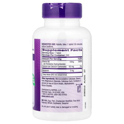 Natrol Melatonin, 3 mg, 240 Tablets EXP 9/26+