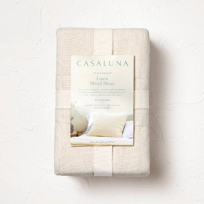 King Heavyweight Linen Blend Quilt Pillow Sham Natural - Casaluna: Rayon & Cotton, Diamond Pattern, Zipper Closure