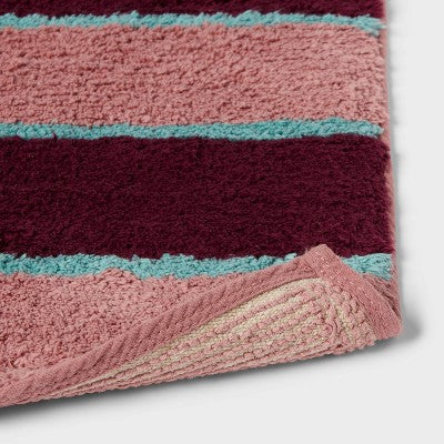 18"x28" Color Block Striped Bath Rug Berry Purple - Threshold