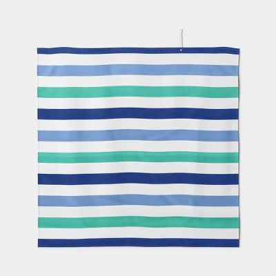 60"x60" Microfiber Multi Striped Beach Blanket with Snapable Strap Cool Blue/Green - Sun Squad