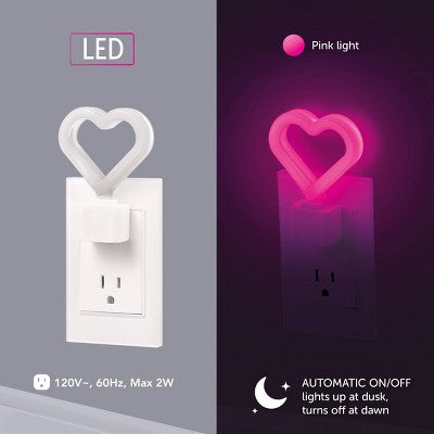 Globe Electric Auto On/Off Neon Pink Heart Night Light