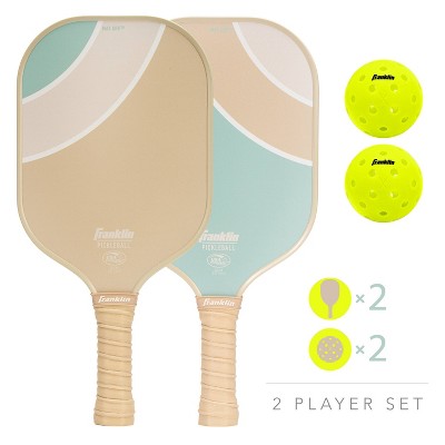 Franklin Sports 2 Player Poly Paddle with Ball Set - Green/Tan: Fiberglass Pickleball Racquets