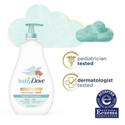 Baby Dove Fragrance Free Moisture Baby Body Wash & Shampoo Hypoallergenic for Eczema-Prone Skin - 34 fl oz