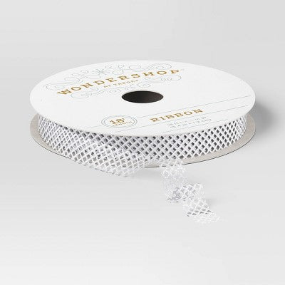 18' Christmas Premium Netted Ribbon Silver Sheer - Wondershop