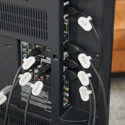 Wrap-It 12pk Storage Cable Labels Regular White: Cord Organizer & Cable Management Clips
