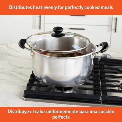 IMUSA 8qt Aluminum Pot with Glass Lid and Bakelite Handles: Medium Soup Pot, Stay-Cool Handle, Even-Heating