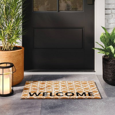 1'6"x2'6" Welcome Rectangle Outdoor Door Mat White - Threshold (LOCAL PICKUP ONLY)