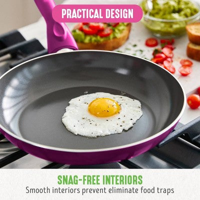 GreenLife Essentials 8" Ceramic Nonstick Aluminum Fry Pan Bright Pink: Dishwasher-Safe, Smooth Induction Compatible