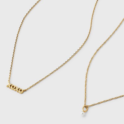 14K Gold Dipped Cubic Zirconia "xoxo" Multi-Strand Necklace - A New Day Gold