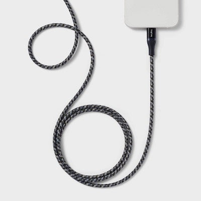 4' Lightning to USB-C Braided Cable - heyday Black: Male-to-Male Connector