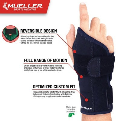 Mueller Green Reversible Wrist Brace, One Size Fits Most, Black