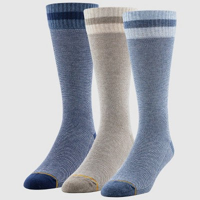 Signature Gold by GOLDTOE Men's Comfort Top Pique Crew Socks 3pk - Blue/Khaki/Blue Denim 6-12.5