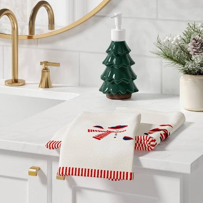 2pk Santa and Snowman Christmas Hand Towel Set Ivory/White - Wondershop