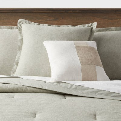 Euro Cotton Linen Blend Chambray Decorative Throw Pillow Moss Green - Threshold: Indoor Square Cushion, Zipper Closure, OEKO-TEX Certified (LOCAL PICKUP ONLY)