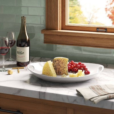 13"x18" Porcelain Oval Serving Platter White - Threshold: Serveware with Handles, Microwave & Dishwasher-Safe